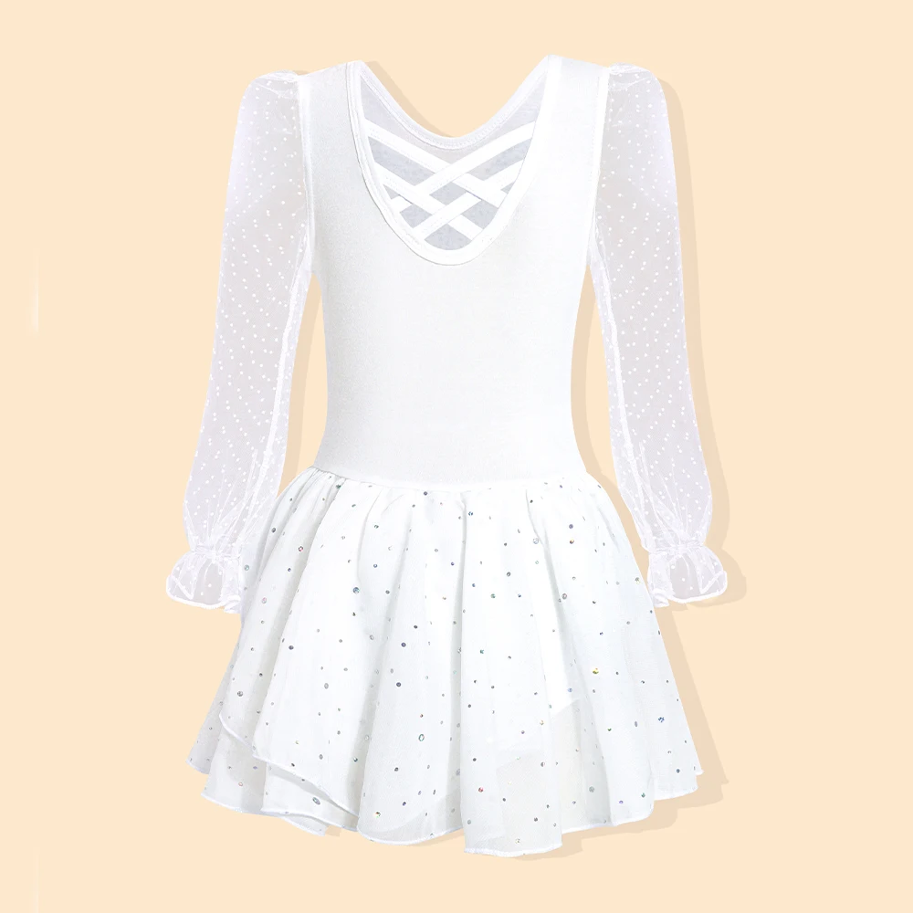 Maillot de ballet clásico de manga larga para niñas con tutú - imagen 4