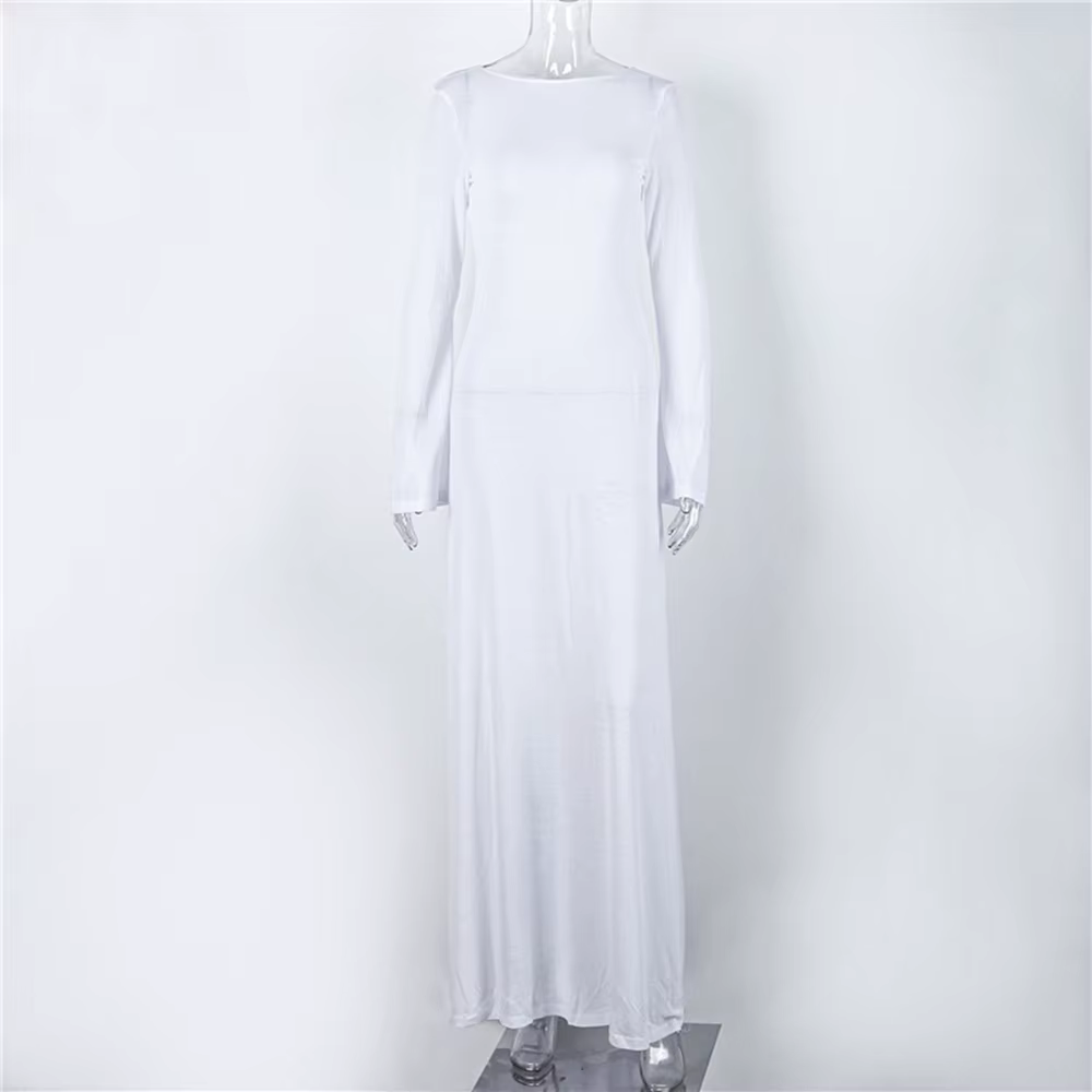 Vestido de maternidad blanco manga larga para sesión fotográfica - imagen 4
