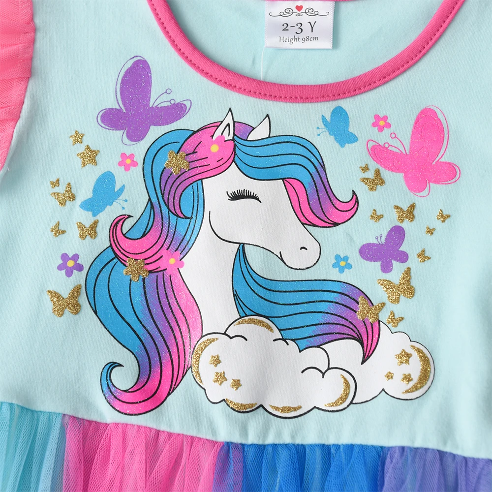 DXTON vestido de niña veraniego en algodón con tul y mariposas - imagen 2