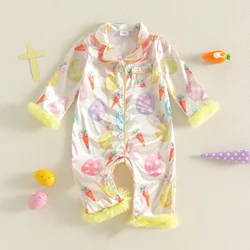 Pijama de satén para niña conejito y huevo, manga larga con botones