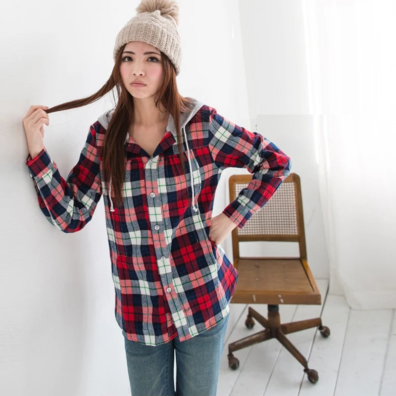 Camisa de maternidad a cuadros para lactation - Emotion Moms manga larga - imagen 3