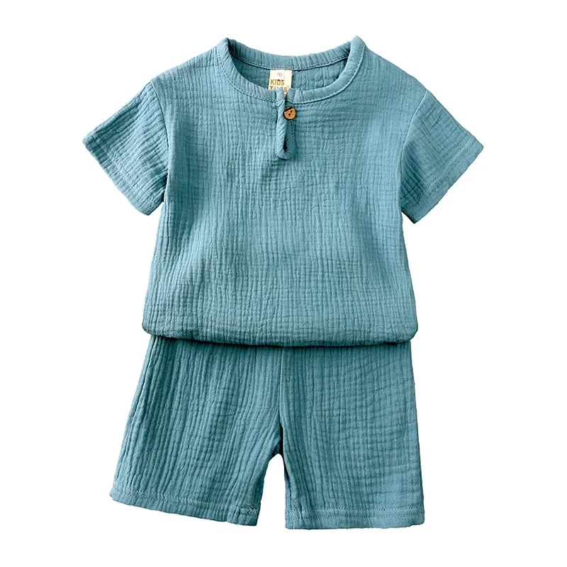 Conjunto verano algodón manga corta con botones para niño - imagen 3