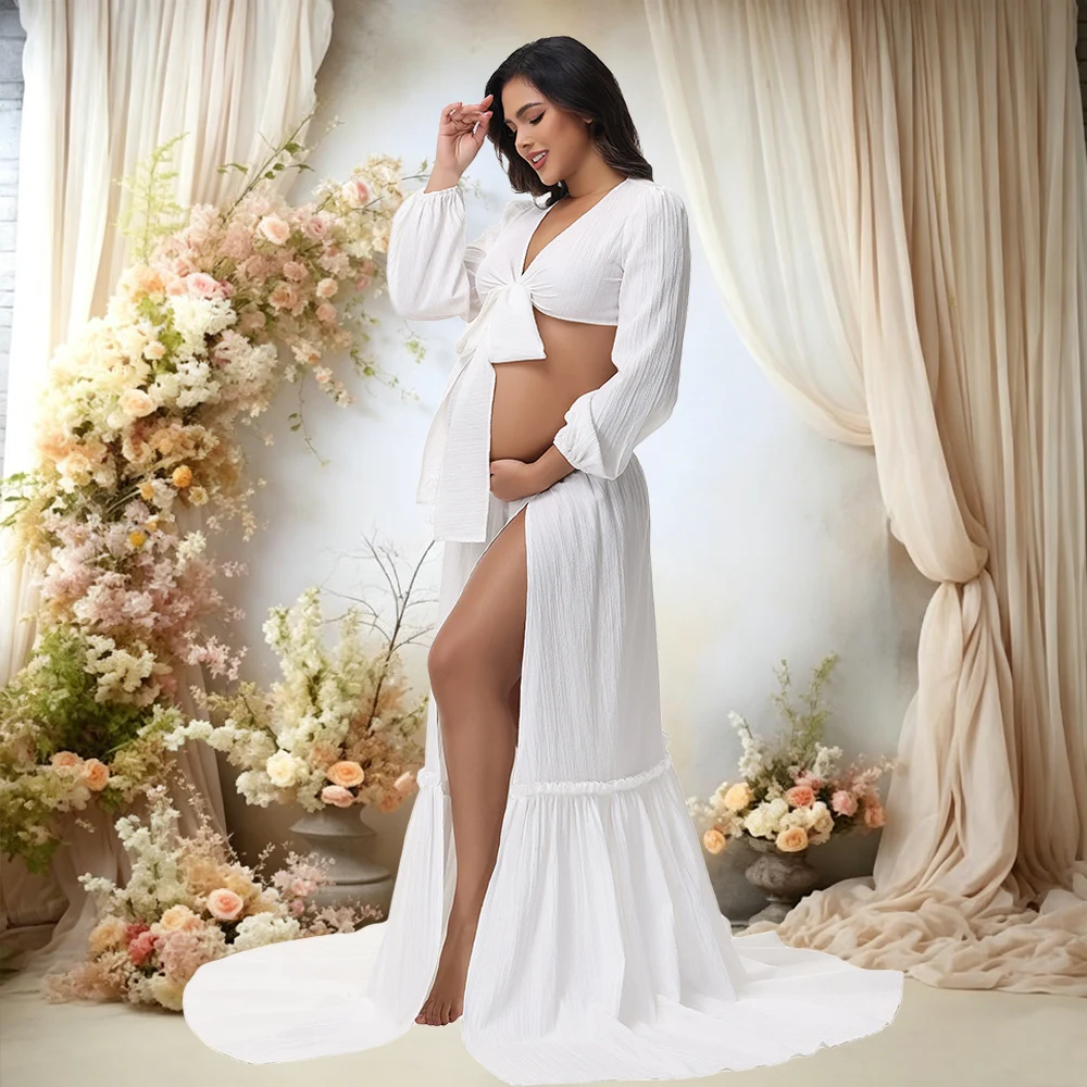 Conjunto maternidad para sesión fotográfica: top envolvente, falda