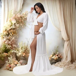 Conjunto maternidad para sesión fotográfica: top envolvente, falda