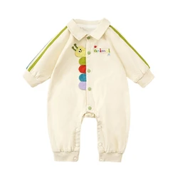 Pelele de oruga a rayas con cuello polo de manga larga unisex