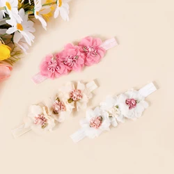 Diadema bebé de nailon suave con flores de gasa para niña