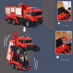 Camión de bomberos teledirigido RC transformable con luces y agua