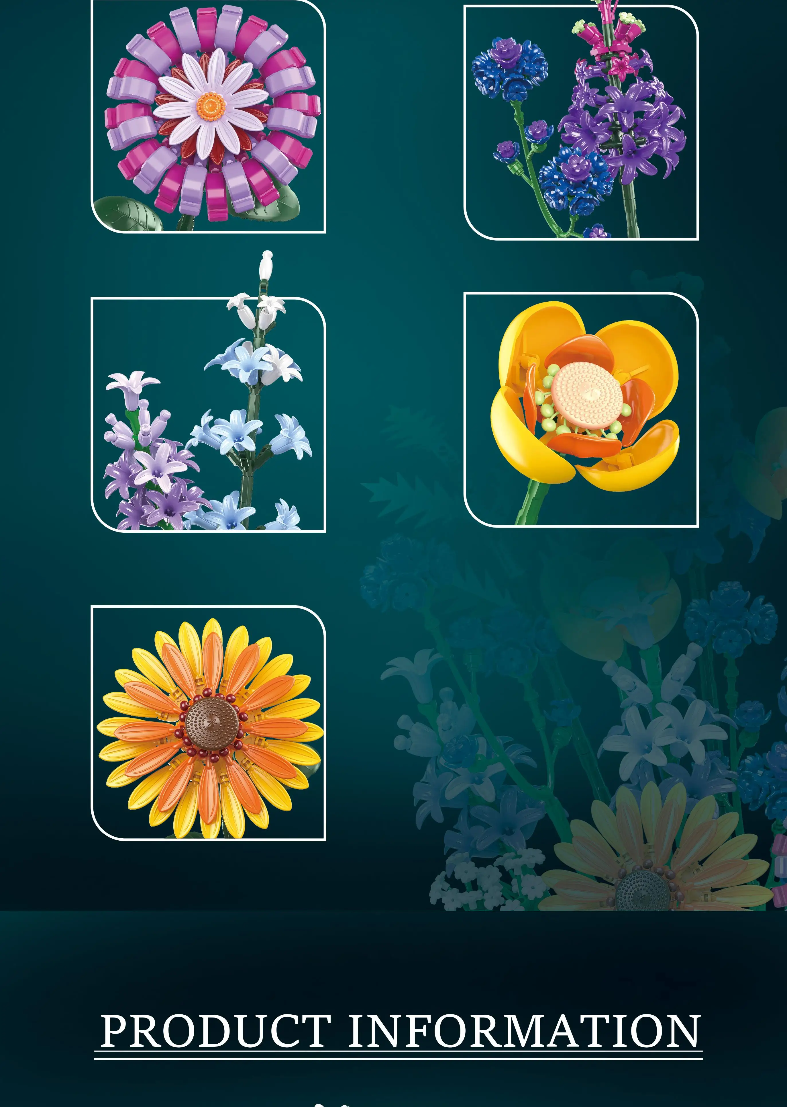 Proceso de montaje del ramo de flores con bloques