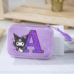 Monedero mini Kuromi para niñas en lona, con letras estilo anime