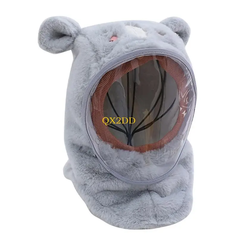 Gorro de oso infantil visto de frente con orejeras y bufanda integrada