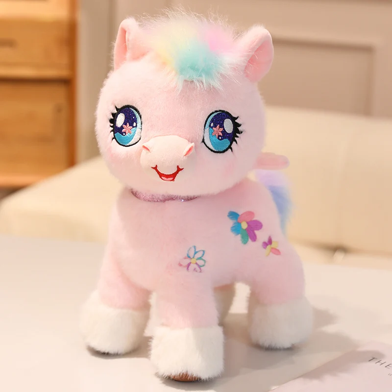 Peluche unicornio rosa y blanco suave con alas arcoíris - imagen 2