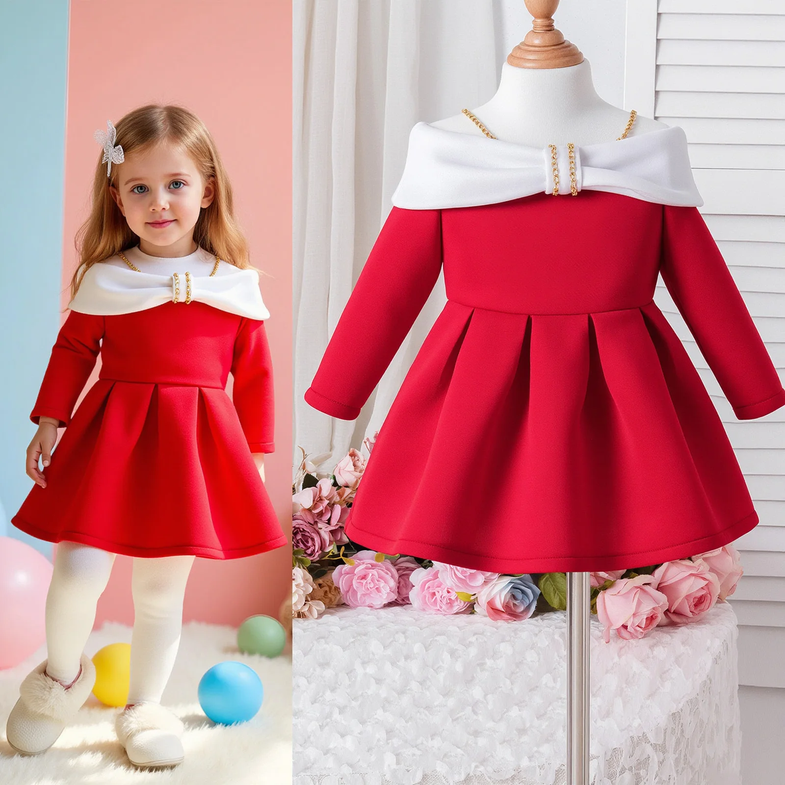 Vestido de fiesta princesa para niña – Hombros descubiertos con perlas - imagen 4