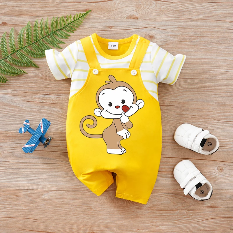Body de bebé recién nacido amarillo con estampado mono