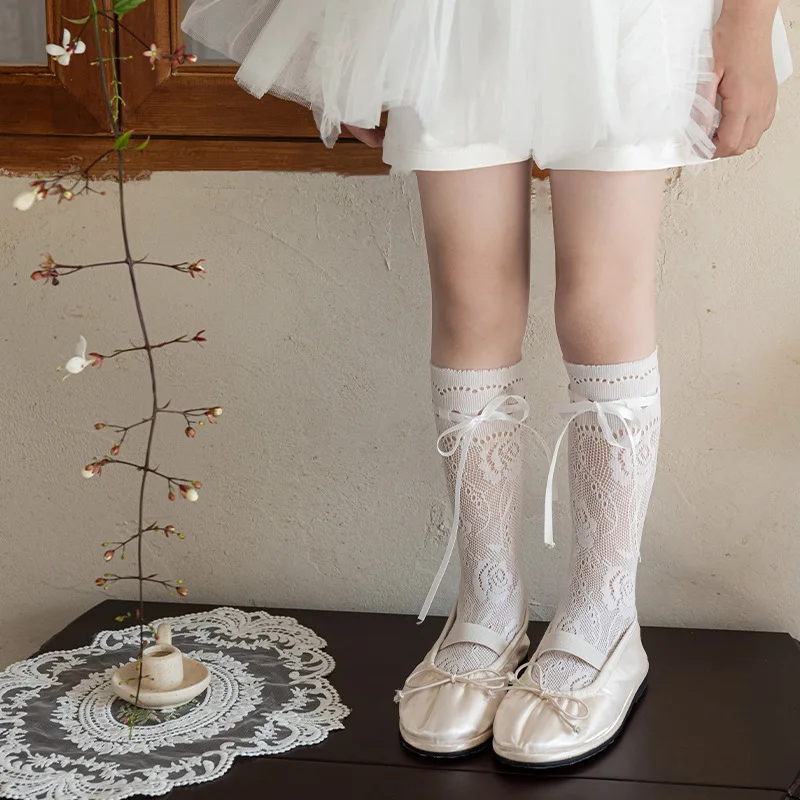Calcetines de encaje con lazo para niña – Estilo verano malla fina - imagen 3