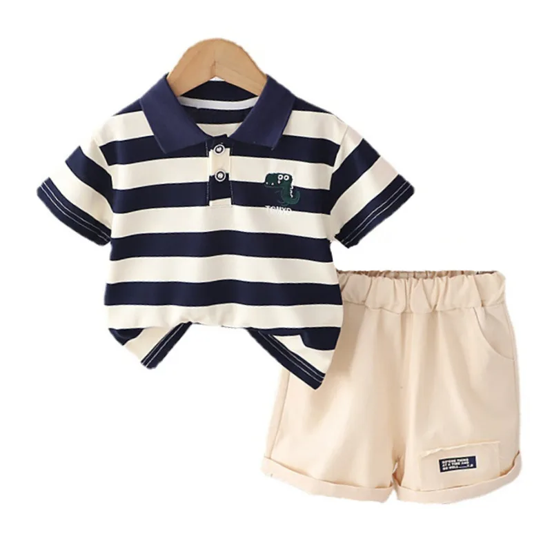 Conjunto verano bebé de camiseta a rayas y pantalón corto fresco - imagen 2