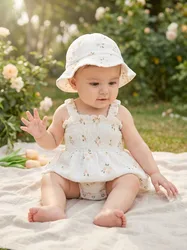 Body veraniego de bebé con flores, tirantes finos y gorro incluido
