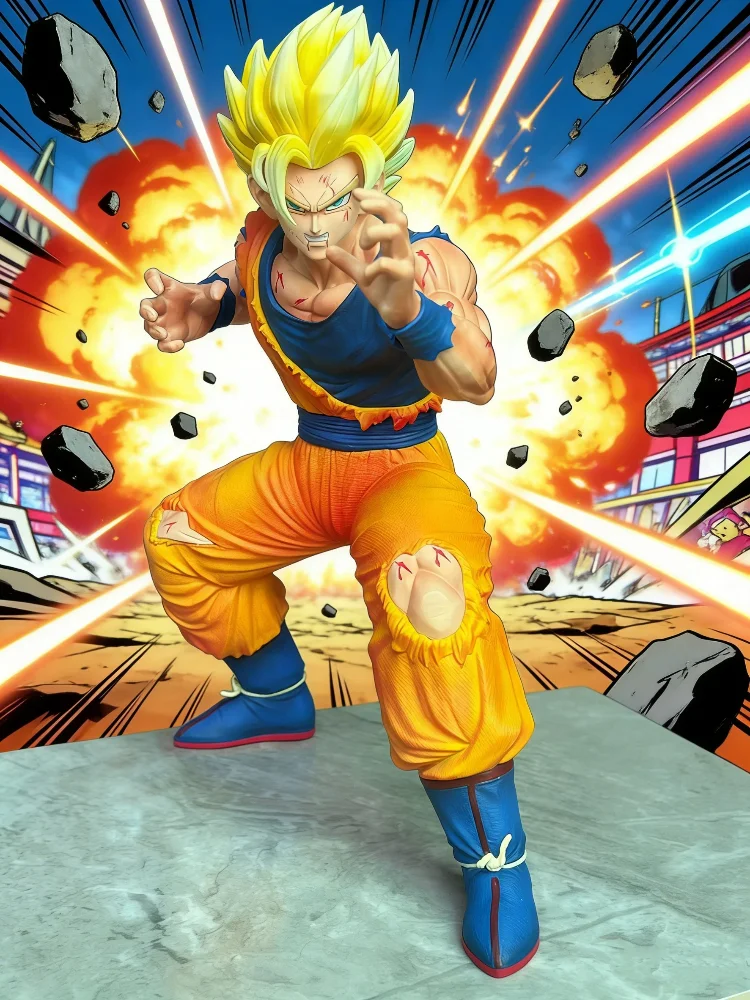 Goku Super Saiyan en pose con efectos de batalla