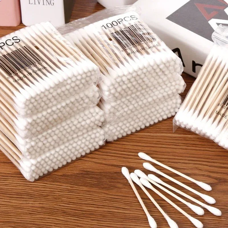 vvocci Hisopos de algodón dobles con caja transparente y tapa bambú - imagen 4