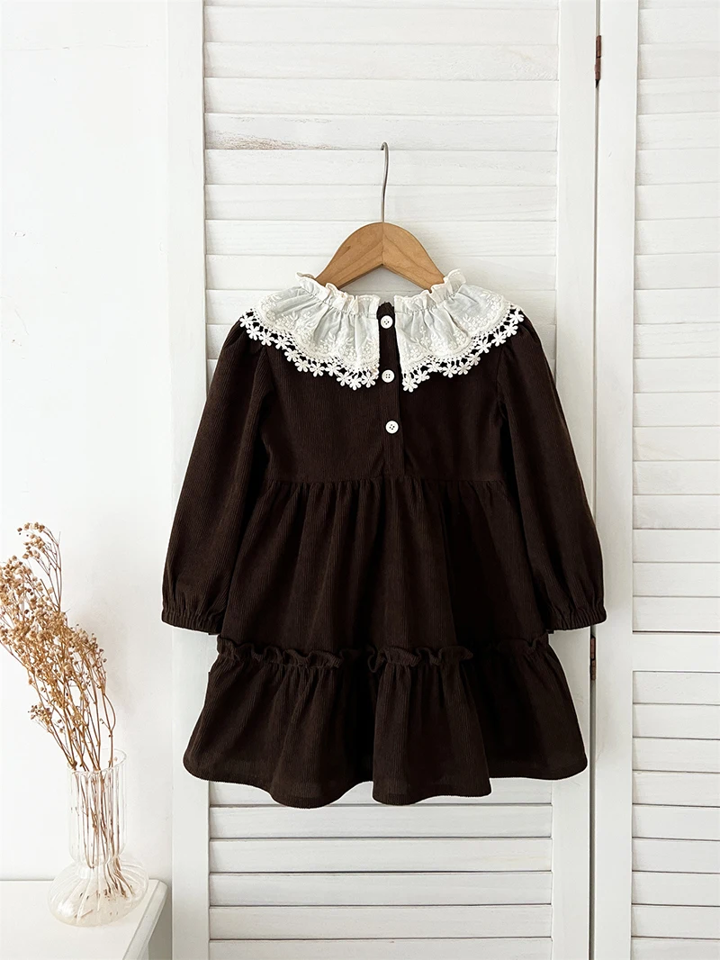 MILANCEL Vestido de pana manga larga con cuello volantes para niña