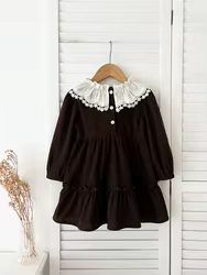 MILANCEL Vestido de pana manga larga con cuello volantes para niña