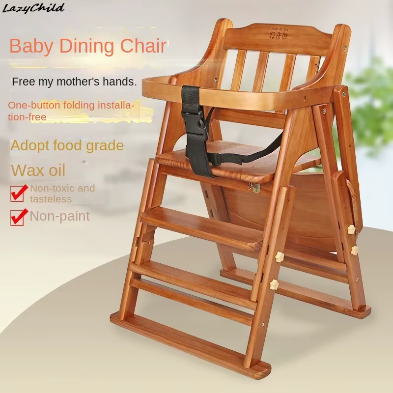 Trona infantil de madera maciza con cojín – Plegable y regulable - imagen 4