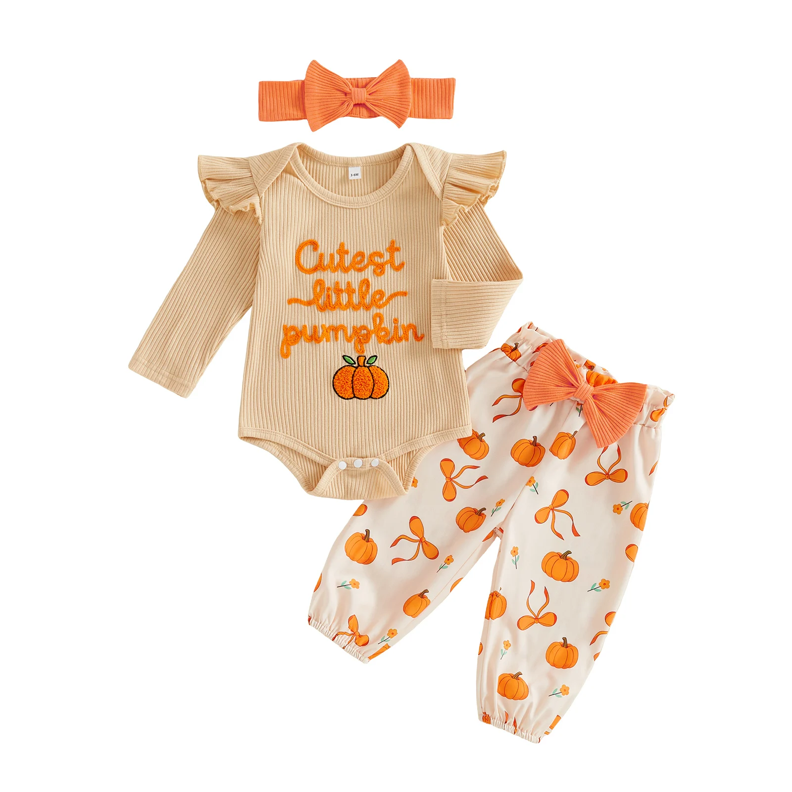 Conjunto de Halloween para bebé niña: pelele manga larga bordado