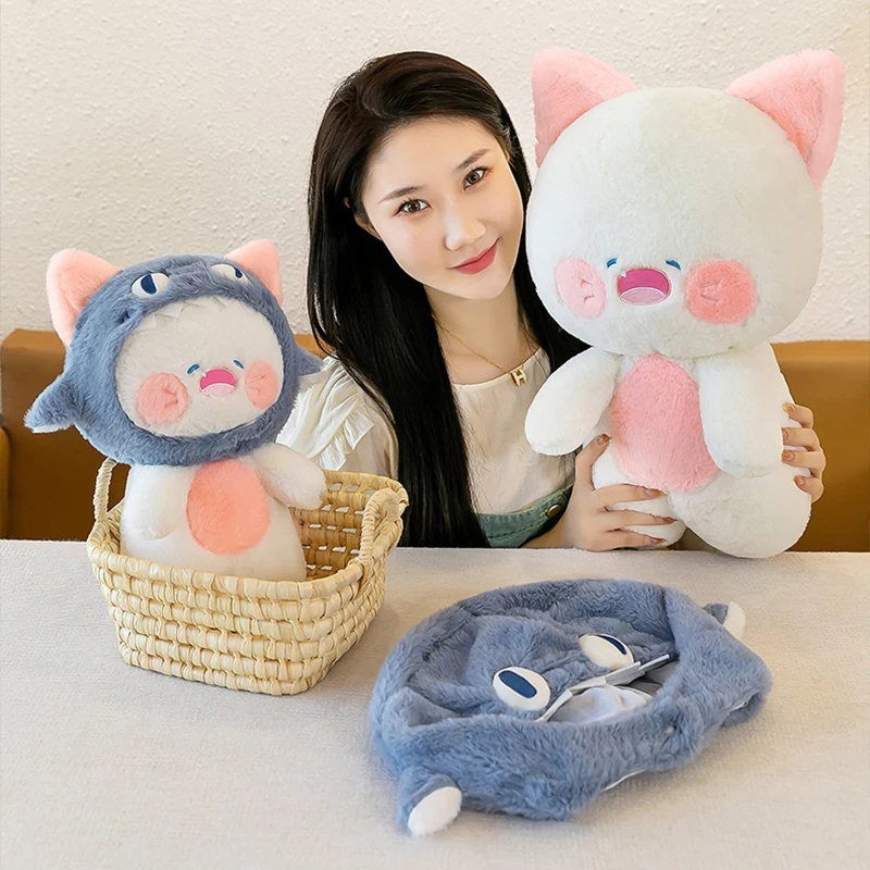 Peluche de gato tiburón suave con gorro extraíble para decorar - imagen 3