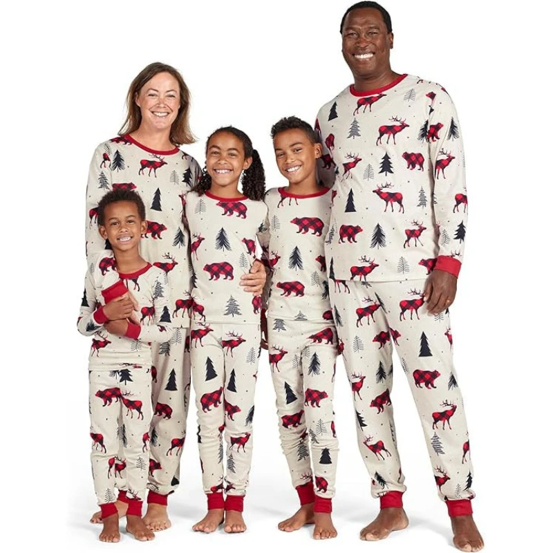 Conjunto de pijama navideño infantil de manga larga con animales