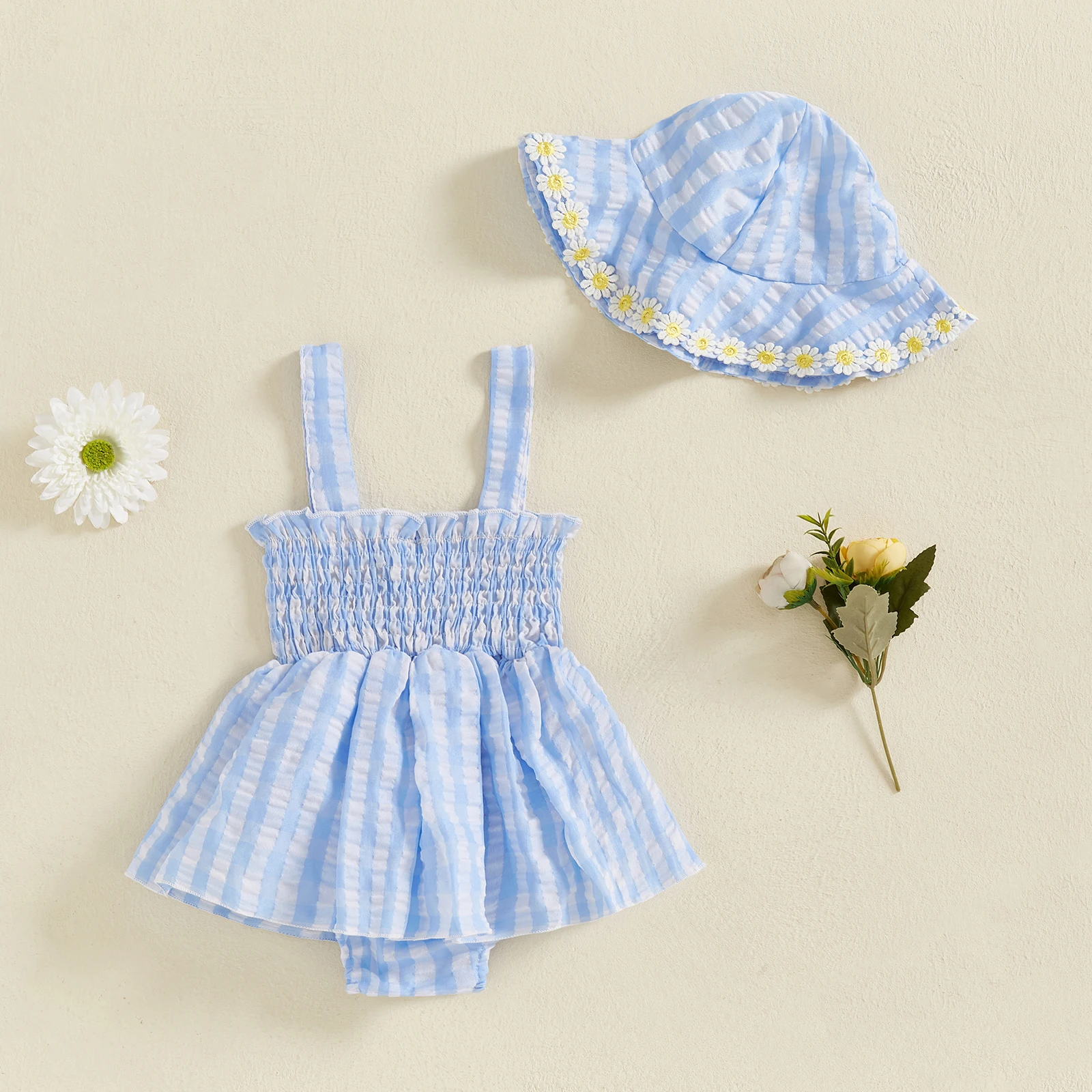 BeQeuewll vestido-mameluco de cuadros princesa sin mangas floral niña - imagen 2