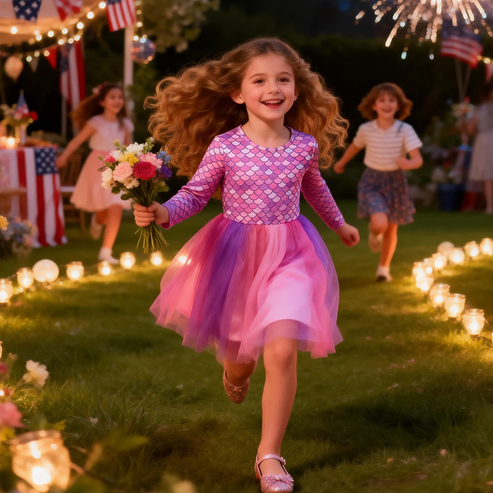 DXTON Vestido tutú de princesa para niña manga larga - imagen 5