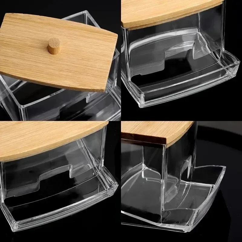 vvocci Hisopos de algodón dobles con caja transparente y tapa bambú - imagen 2