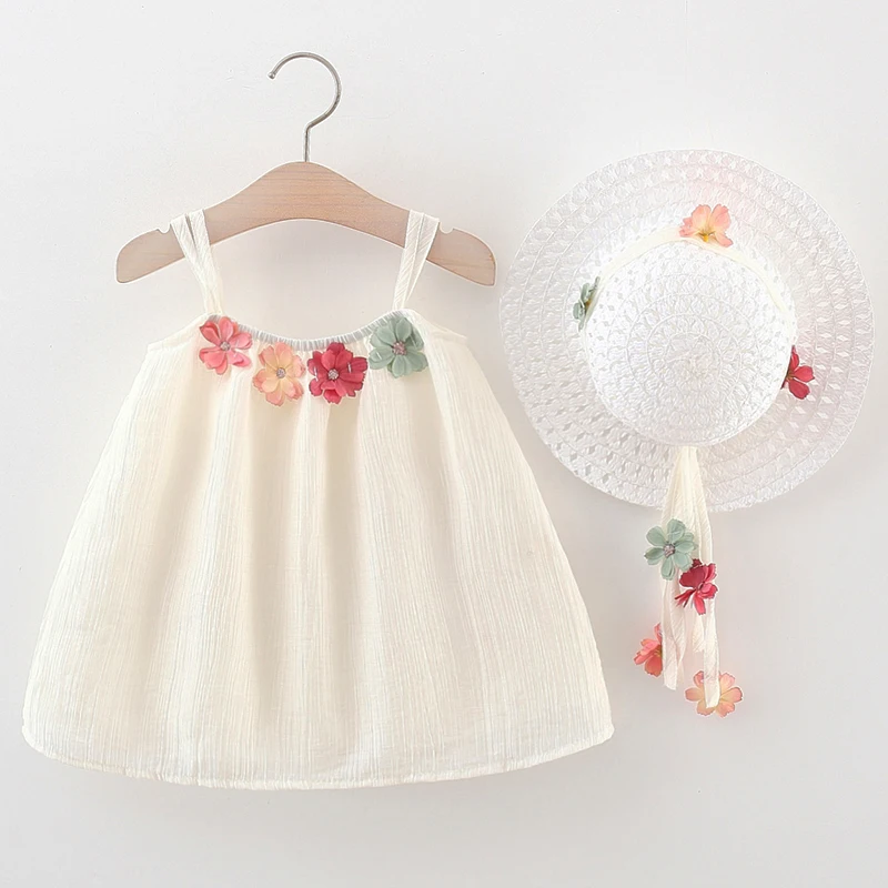 Vestido floral de algodón para bebé + sombrero verano