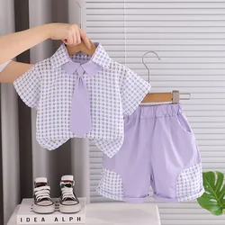 Conjunto de verano para bebé niño camisa a cuadros y pantalón corto