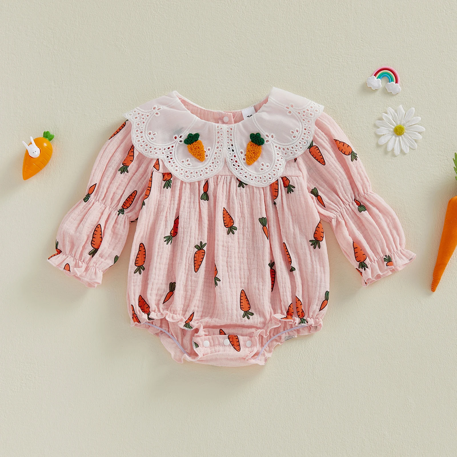 Pelele para bebé niña de Pascua en algodón con estampado zanahoria - imagen 4