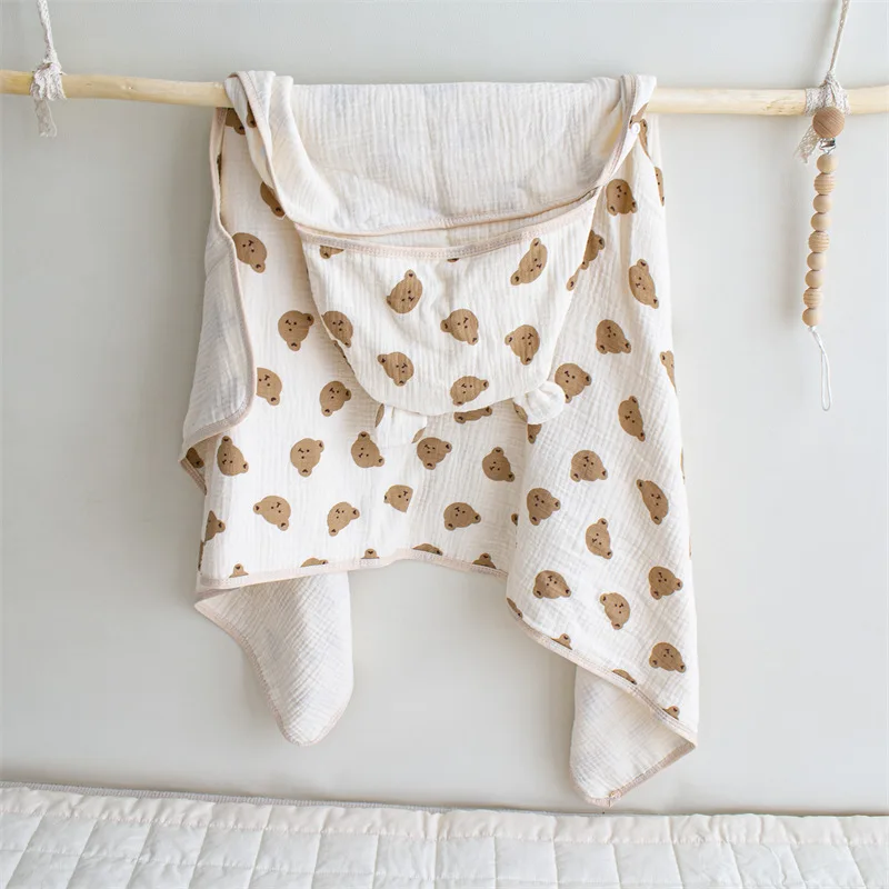 Poncho de baño con capucha de gasa para bebé, algodón suave - imagen 4