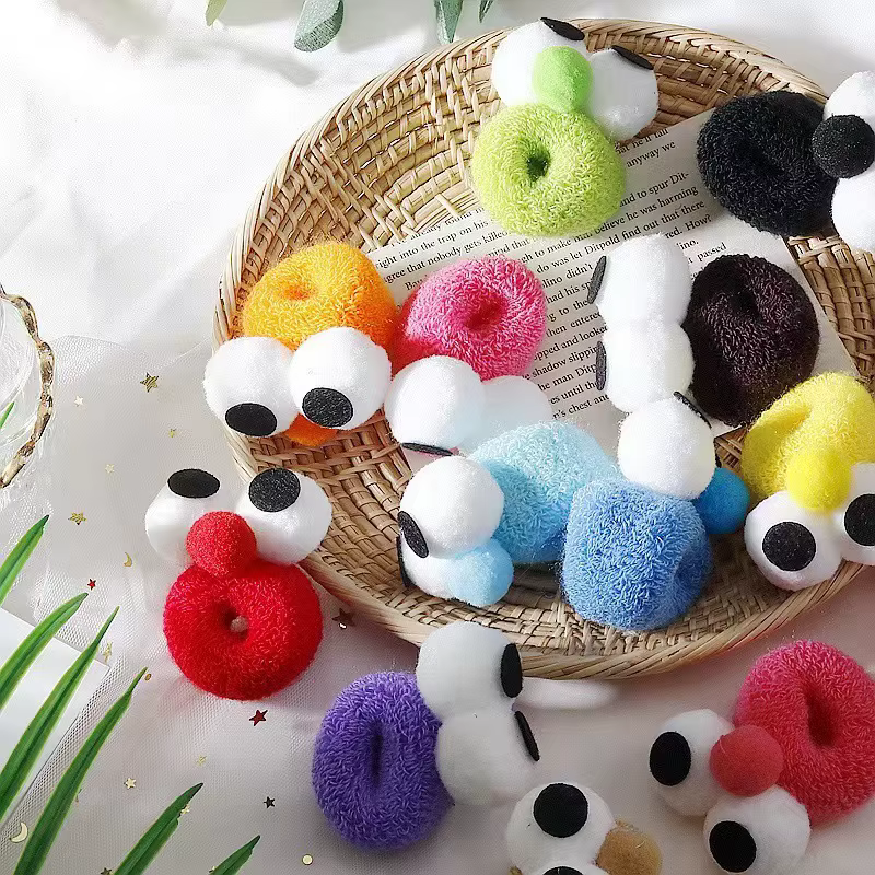 Lazo para el pelo de niña con ojos animados, elástico y color caramelo