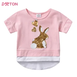 DXTON Camiseta manga corta niña con lentejuelas de conejo verano