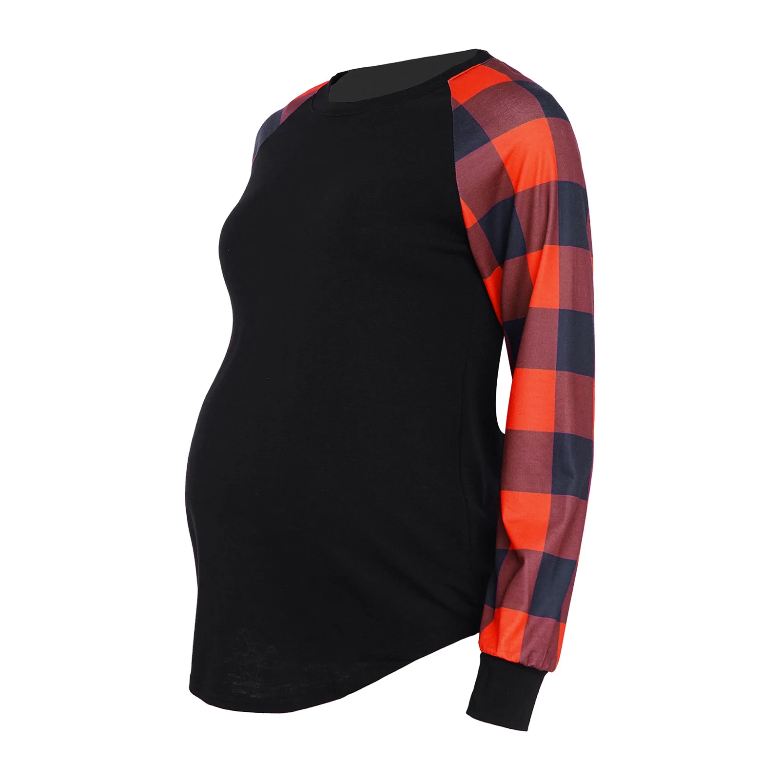 Camiseta premamá de cuadros manga larga con cuello redondo