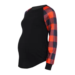Camiseta premamá de cuadros manga larga con cuello redondo