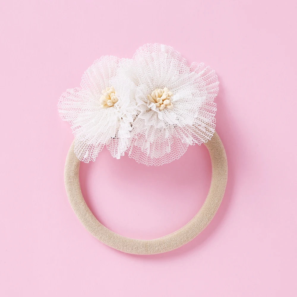 Diadema de flores de gasa para niñas – Banda elástica suave - imagen 5