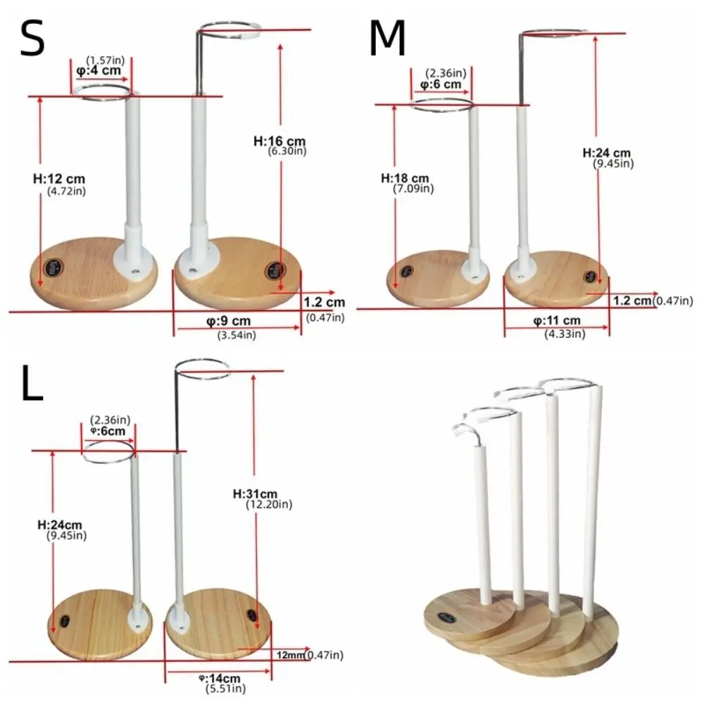 Soporte de madera para muñecas, base y altura ajustable