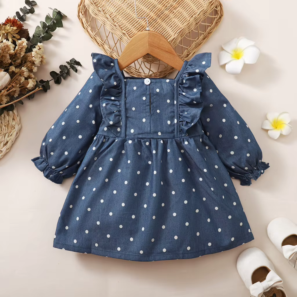 Vestido de lunares para niña, azul con volantes, estilo princesa 3-24m - imagen 2