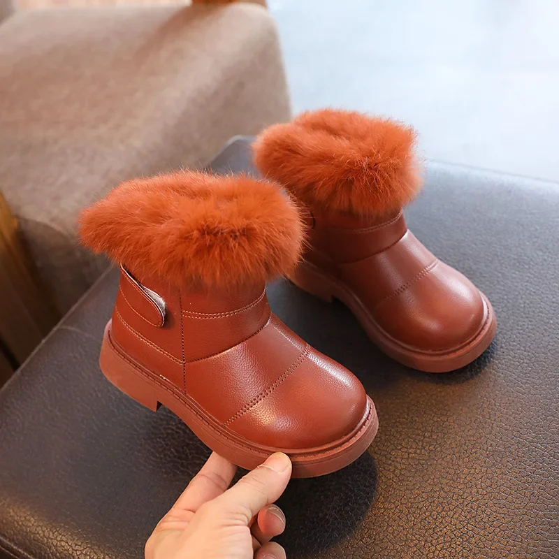 Botas de nieve antideslizantes de piel sintética impermeable infantil
