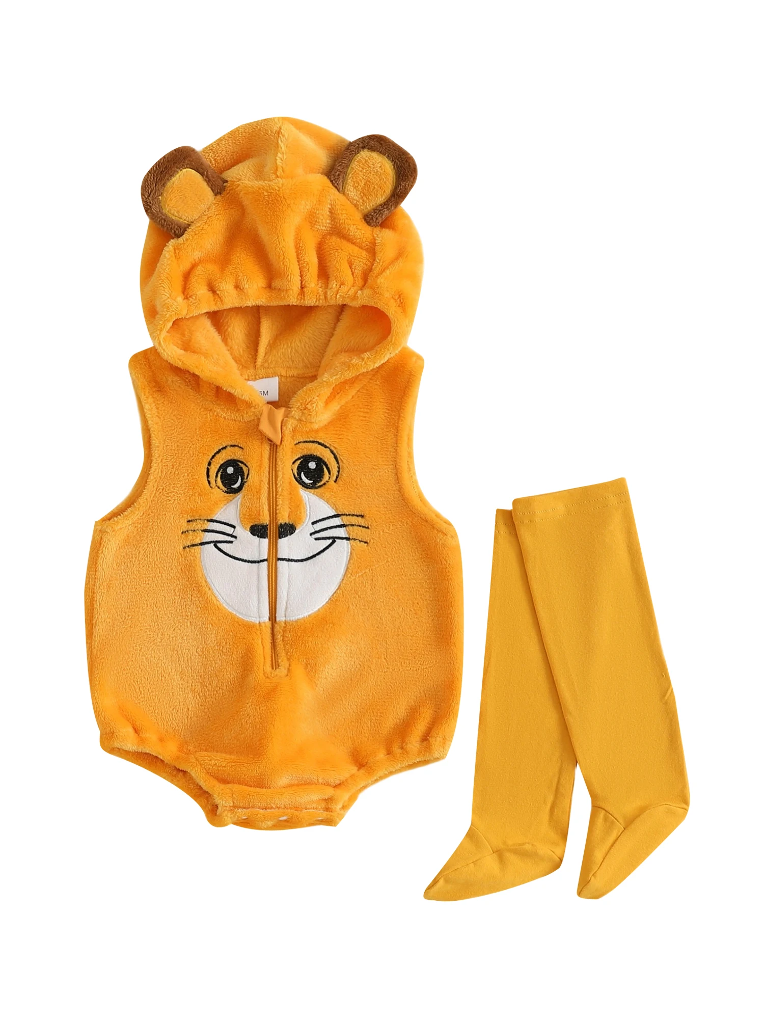 Mono de tigre con capucha y medias puestos a un bebé
