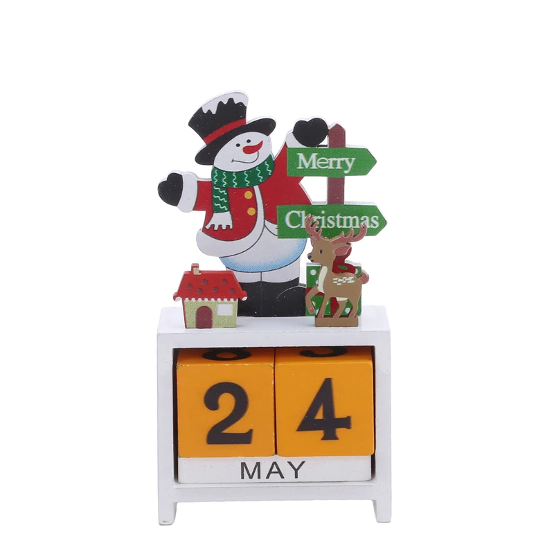 Adorno navideño de madera con calendario digital en detalle