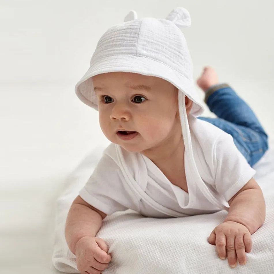 Gorro muselina con orejas de oso para bebé – Protección solar verano - imagen 3