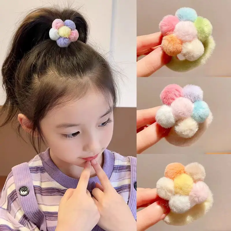 Diademas de flores de peluche para niñas con lazos y elástico - imagen 4