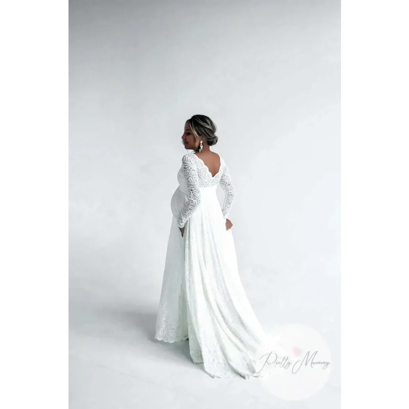 Vestido de embarazo holgado con encaje y manga larga - imagen 4