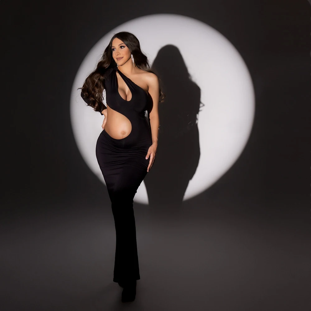Vestido de maternidad asimétrico un hombro manga larga para fotos