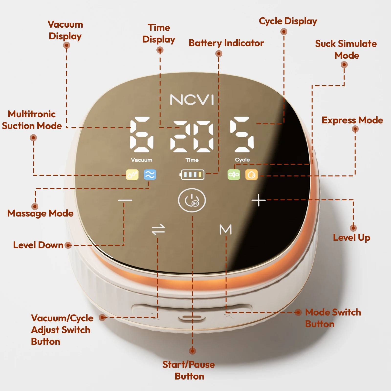 NCVI sacaleches eléctrico doble bajo ruido con pantalla LED y ajuste - imagen 5